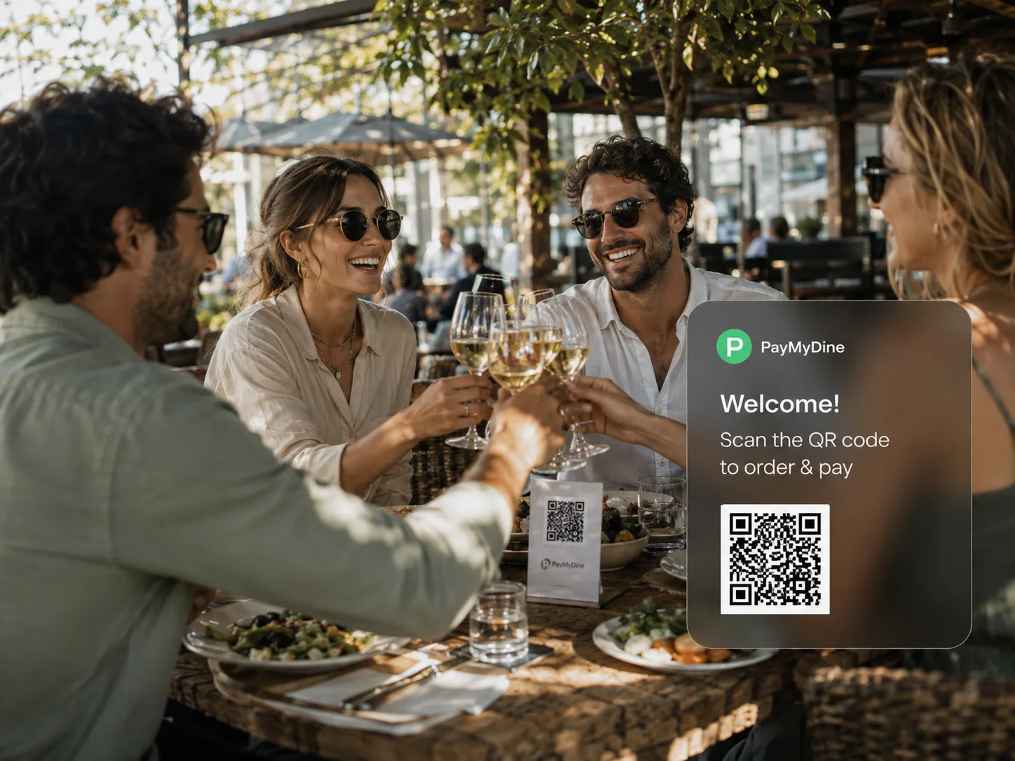 Guests using a PayMyDine QR experience at the table